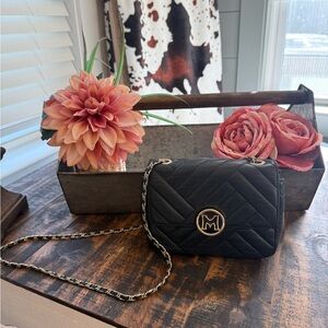 Metrocity Black Leather Quilted Crossbody